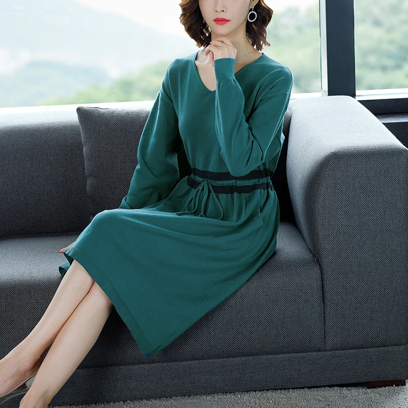 Lady Sweater Dress 2019 Autumn Female Long Elegant Knit Pullovers | Женская одежда
