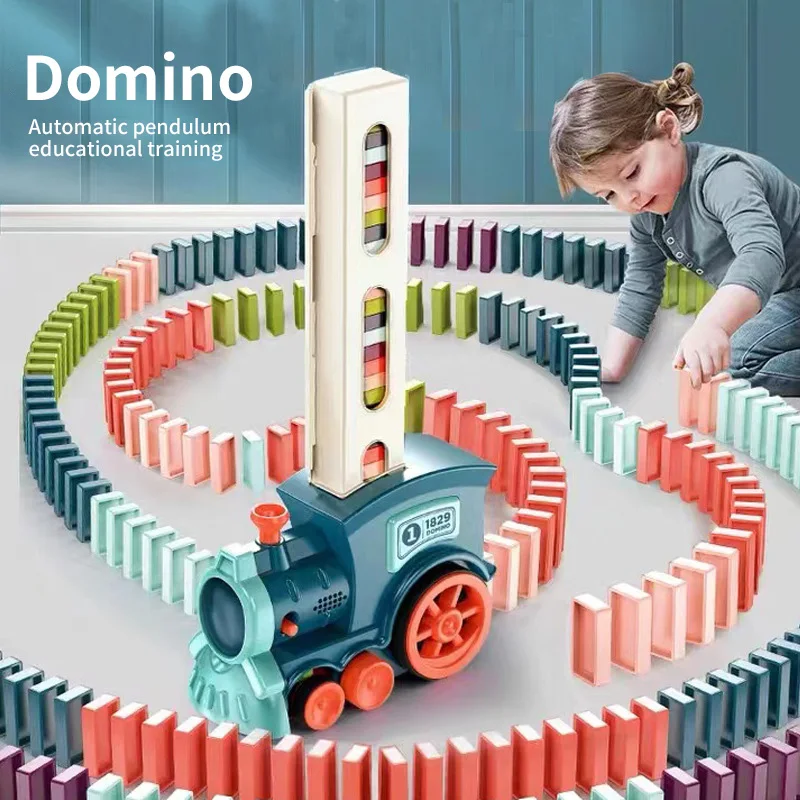 

Детский Электрический поезд-домино, Набор машинок со звуком и светом, автоматическая кладка домино, кирпичные блоки, игра, обучающая игрушк...
