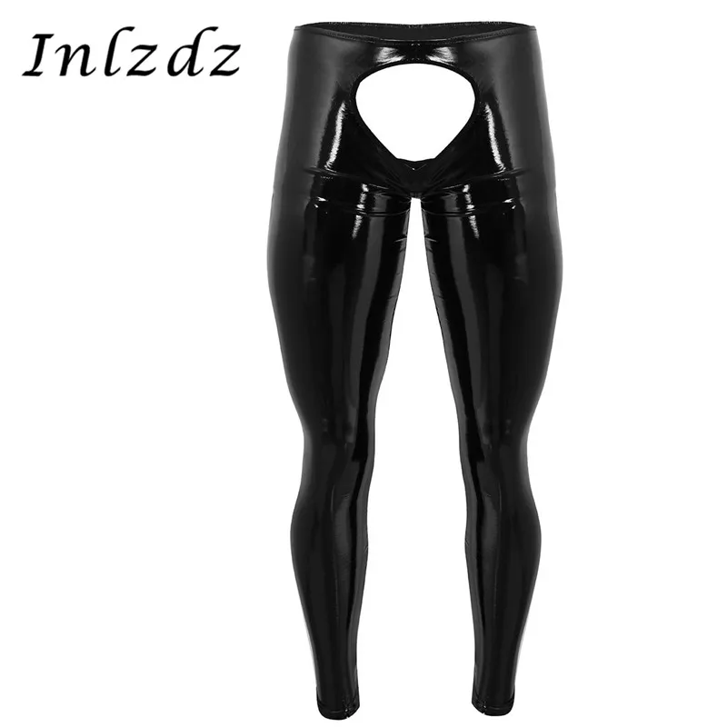 Мужское нижнее белье брюки без косточек блестящие лакированная кожа открытая