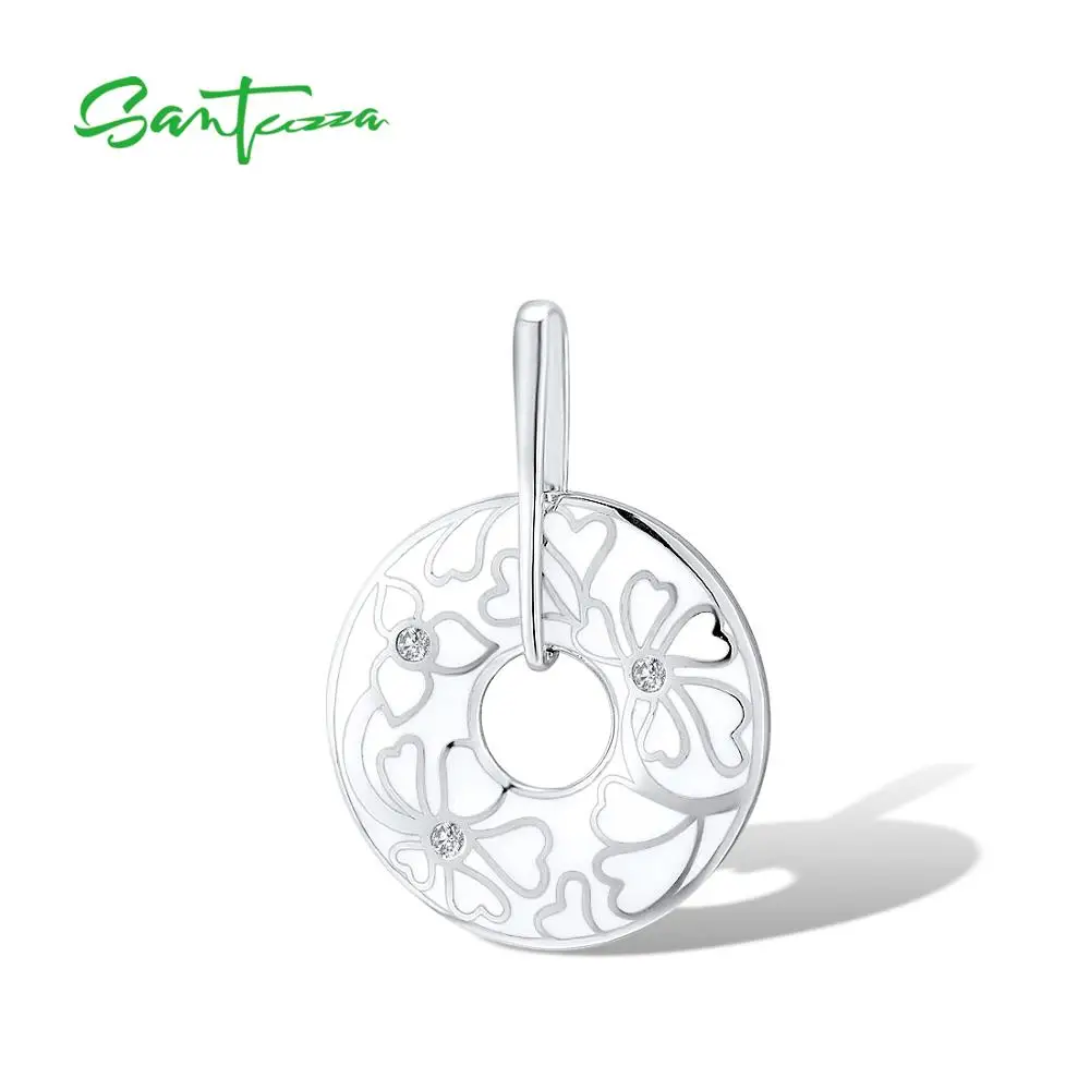 Женский кулон с белым цветком SANTUZZA элегантный из серебра 925 пробы эмалью ручной