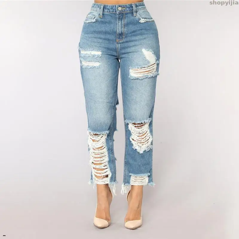 Новые эластичные узкие брюки с высокой талией женские сексуальные рваные