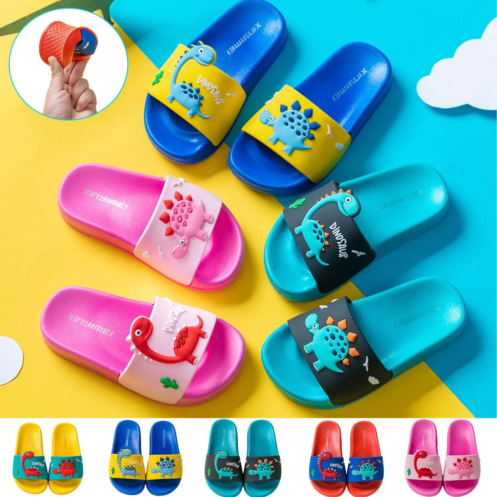 

2021 Kids Boys Girls Dinosaur Summer Slippers Swimming Pool Children Cartoon Slides Sandals Soft Home Shoes сандали для мальчика