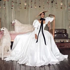 Белое свадебное платье-трапеция UZN в стиле бохо, с круглым вырезом, длинными рукавами-фонариками, для невесты, на заказ, сатиновые свадебные платья