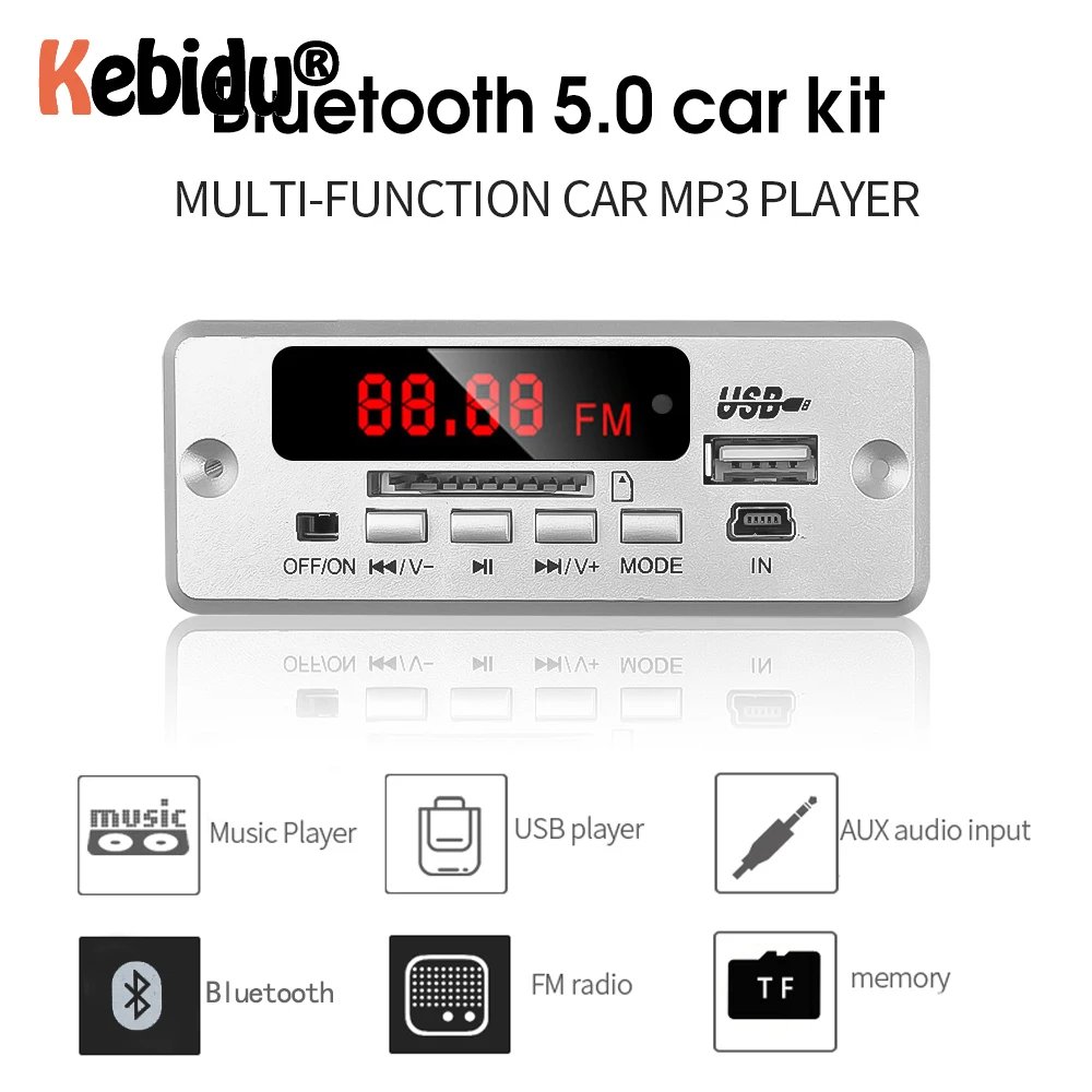 Беспроводной модуль декодирования MP3 Bluetooth V5.0 Автомобильный плеер слот для TF