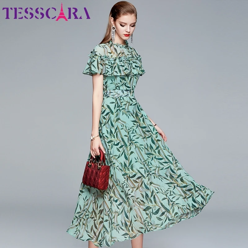 TESSCARA женское летнее элегантное шифоновое платье Festa высокое качество длинное