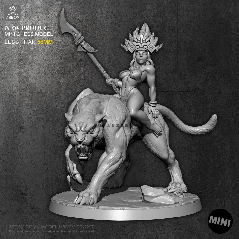 

58mm Resin Figure Kits Jaguar horsewoman self-assembled TD-2297