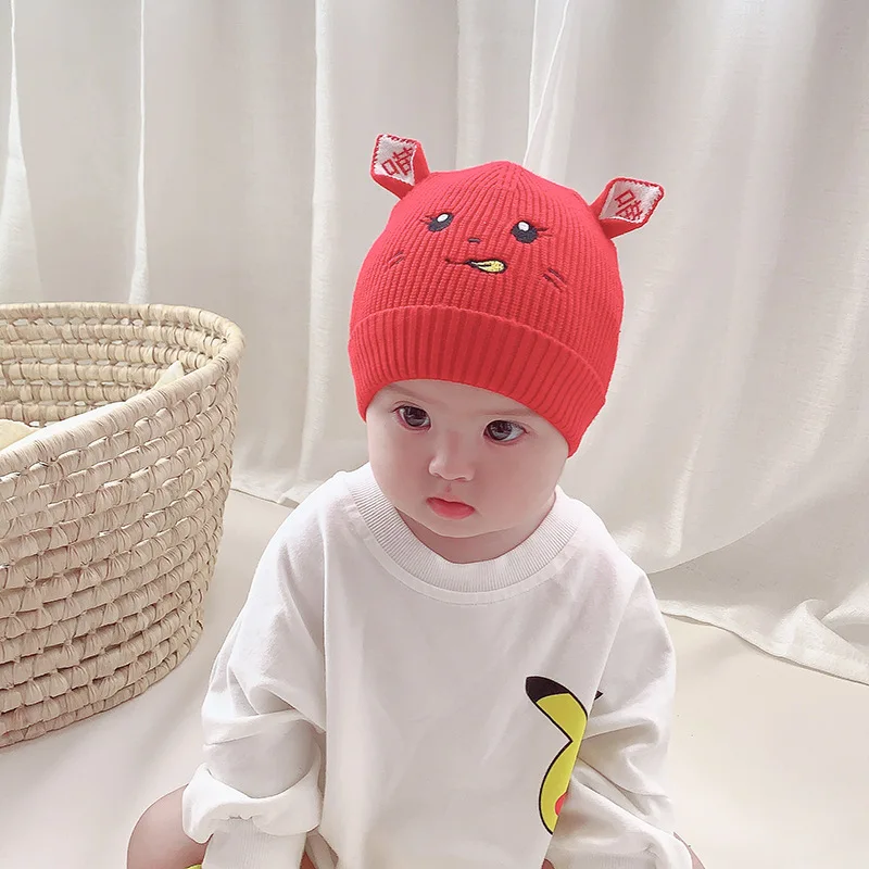 

Вязаная Шапка-бини для девочек 6-12 месяцев, однотонная детская шапка для защиты ушей