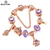 rose gold crown princess pendant charm women bracelet jewelry beads removable and combination fine bracelet jewelry