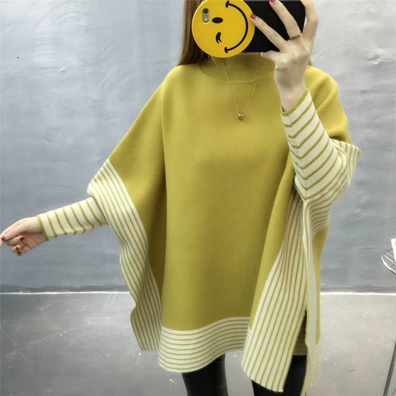 2019 New Winter Women's Sweater Pullover High Collar Bat Loose Fat MM Female | Женская одежда