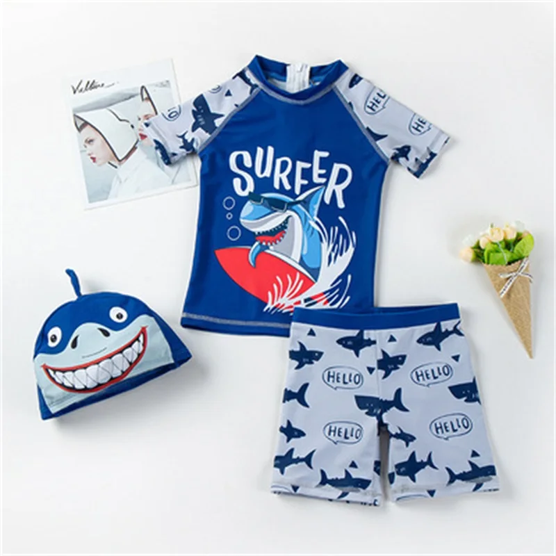 

2021 new children's swimwear, handsome boy, small, medium and big kids, sunscreen and quick-drying fashion swimwear