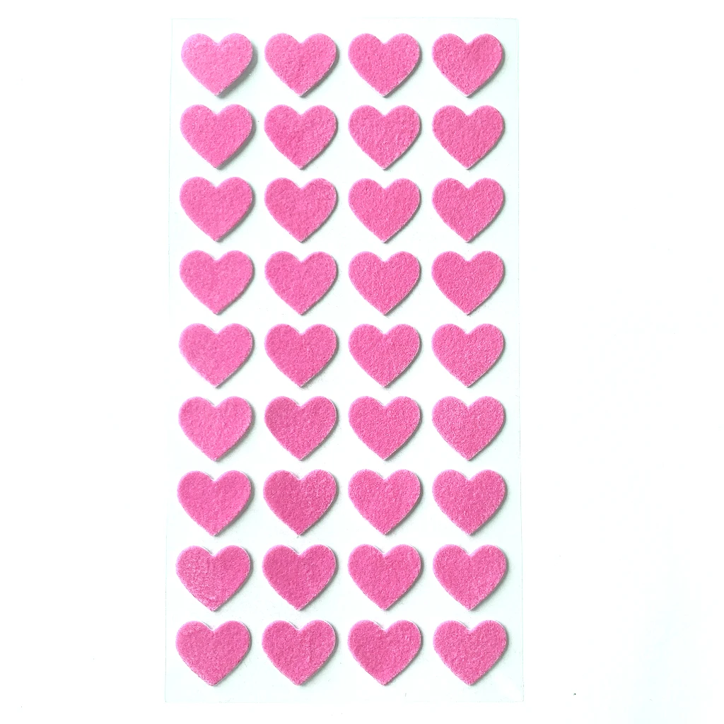 Pink Heart Fabric Felt Fuzzy Sticker Sheet