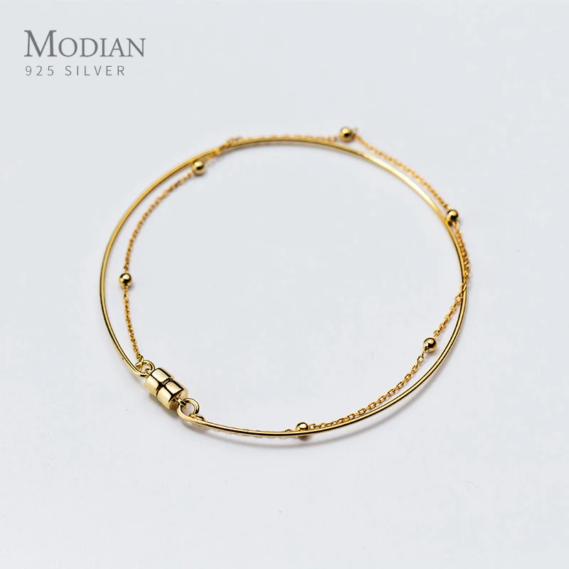 

Modian Hight Quality 100% 925 Sterling Silver Simple Delicate Double Chain Bracelet For Women Fashion Wedding Fine Jewelry