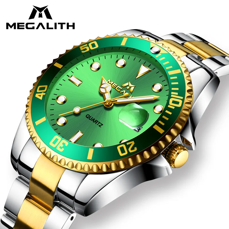 MEGALITH мужские роскошные часы водонепроницаемые Календарь Бизнес наручные Модные