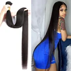 Прямые бразильские волнистые волосы 30, 32, 34 дюйма, прямые волосы, натуральный цвет, 100% человеческие волосы для наращивания