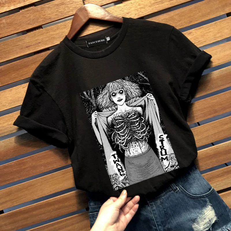 Аниме Tomie Junji Ito тройник женский ужас манга короткий рукав o-образным вырезом Топы аниме Гуро Япония Jap o-образным вырезом Футболка Homme