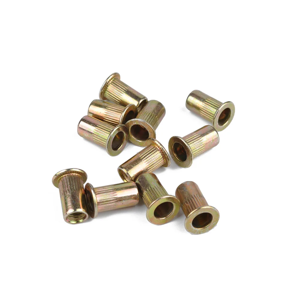 

300pcs M3/4/5/6/8/10/12 Zinc Plated Carbon Steel Knurled Nuts Rivnut Flat Head Threaded Rivet Insert Nutsert Cap Rivet Nut