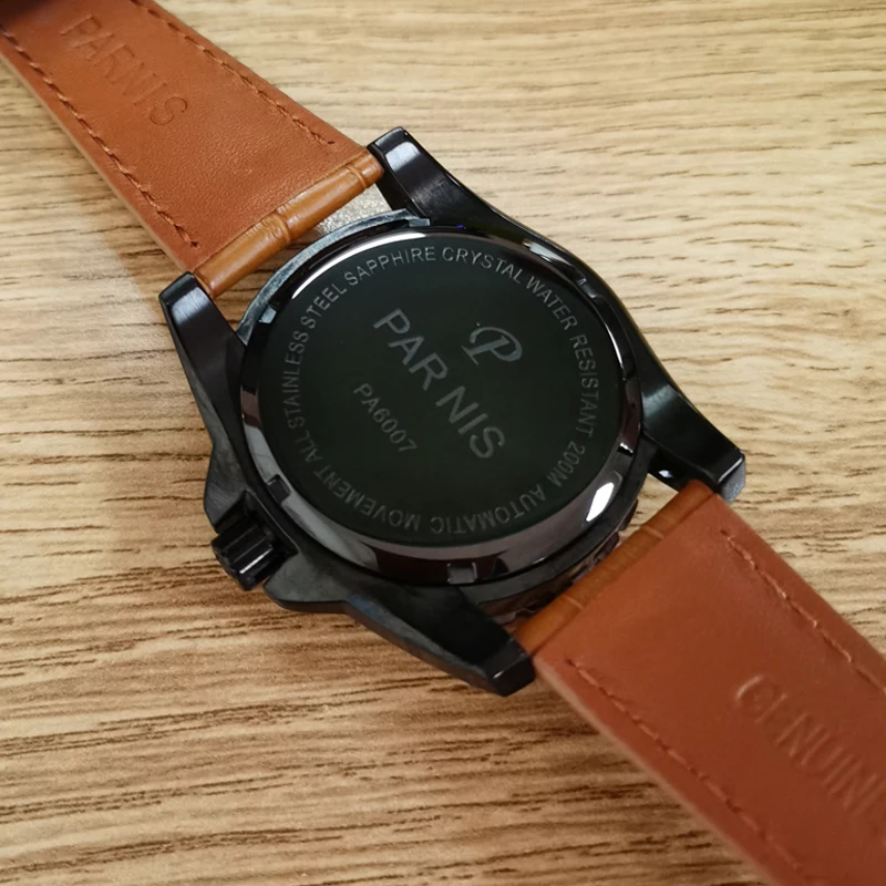 Мужские Водонепроницаемые механические часы с сапфировым стеклом и кожаным