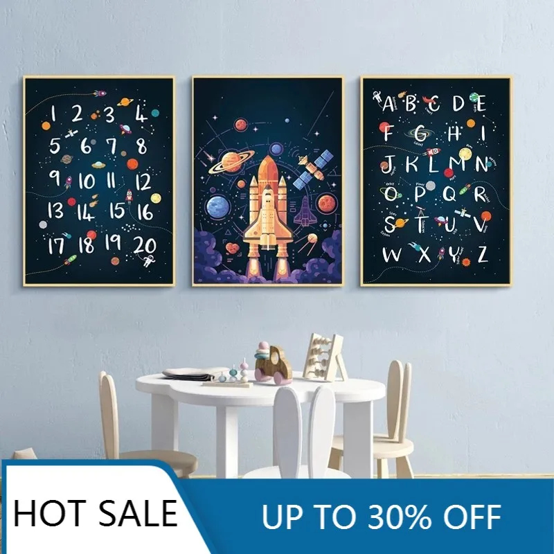 Космическая настенная Картина на холсте постеры принты Алфавит цитаты детская