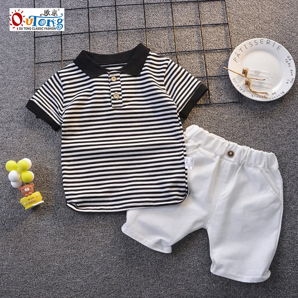 

Outong 2pcs Summer Boys Clothes Sets Polo Striped Turn-Down Collar Top+Shorts Casual Outfits For 1-5 Years Baby Boys Clothing