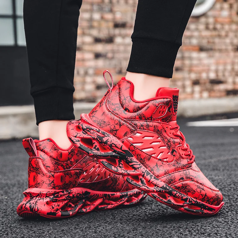 JIEMIAO Fashion Graffiti Style Men's Sneakers High-top Breathable Sports Shoes Basketball Shoes Outdoor Non-slip Running Shoes