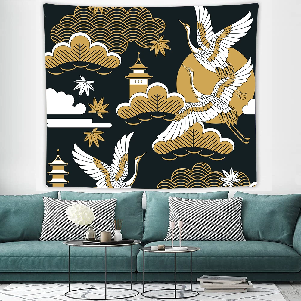 Настенный гобелен с принтом летающего Журавля настенный в эстетике для гостиной