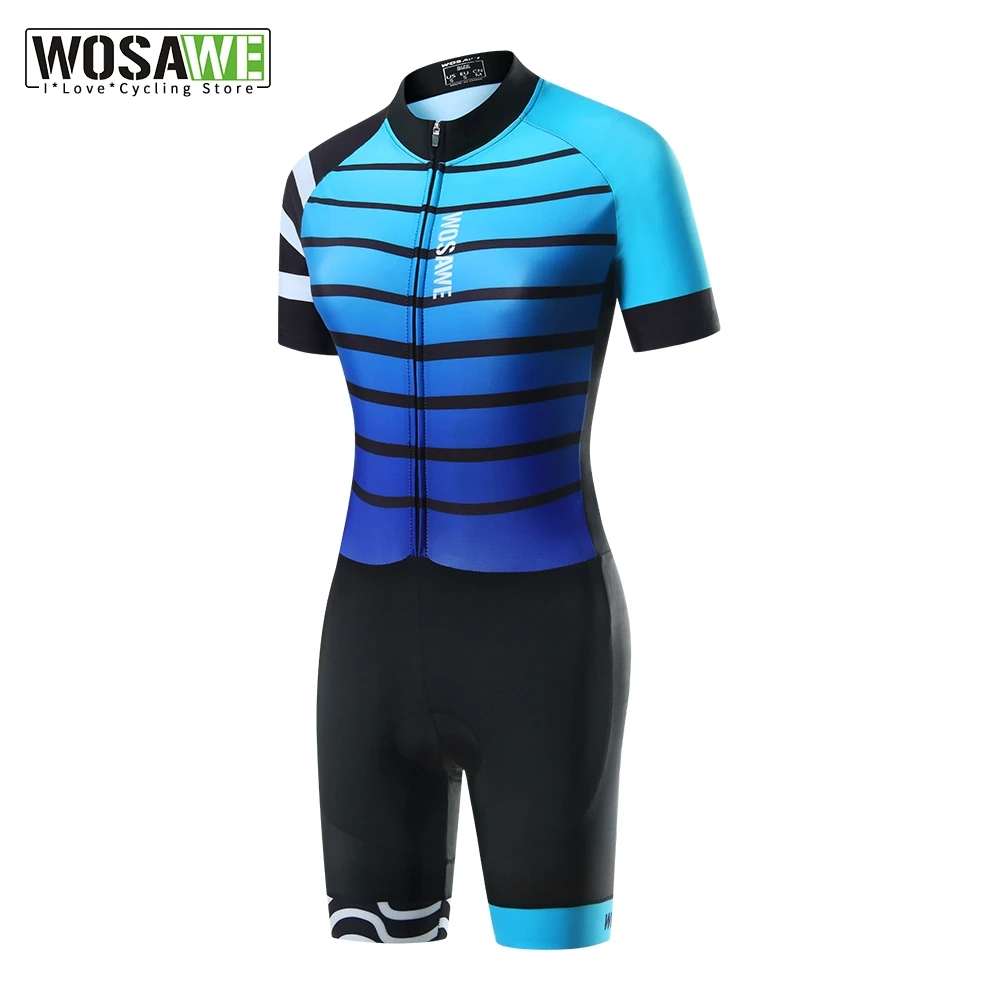 

WOSAWE Women's Triathlon Short Sleeve Cycling Jersey Set Skinsuit Maillot Ropa Ciclismo Bicycle Clothing Bike Shirts Go Jumpsuit