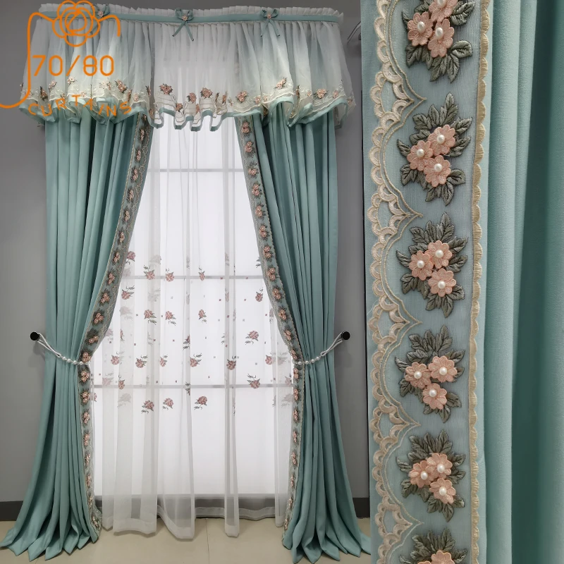 

French Romantic Princess Style Lace Stitching Curtains Blackout Curtains for Living Room Bedroom Bay Window Customized Products