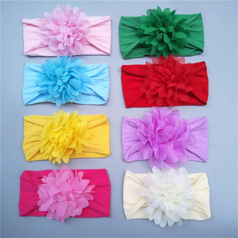 1PCS Chiffon lace flower baby headband Knot Bow Nylon Headbands Soft Hairwear Hair Accessories for Girls Kids | Мать и ребенок