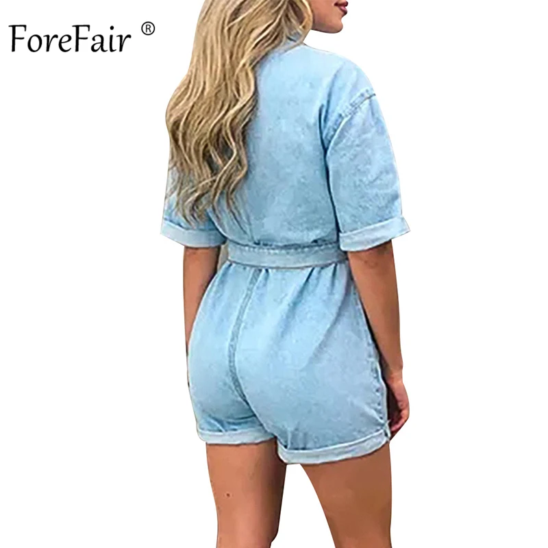 Женский джинсовый комбинезон с высокой талией Forefair повседневный коротким