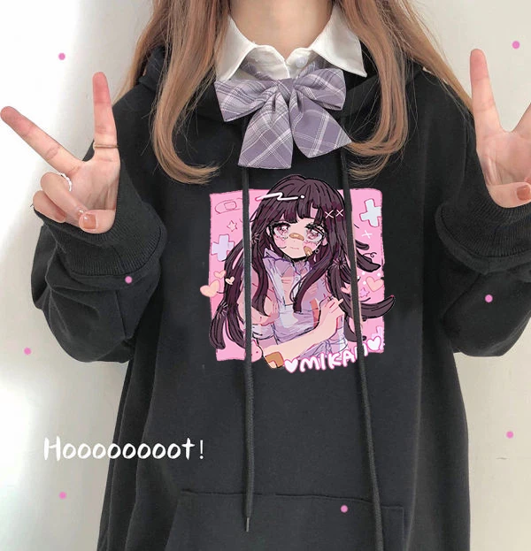 Женская толстовка с капюшоном Kawaii в стиле Харадзюку милым мультяшным принтом