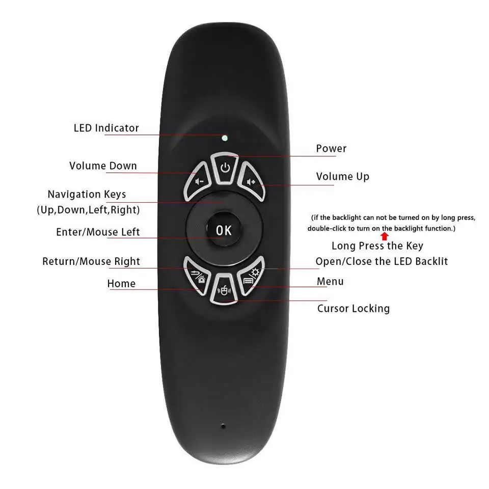 c120 backlight 2 4g air mouse rechargeable wireless remote control keyboard for android tv box computer english russia version free global shipping