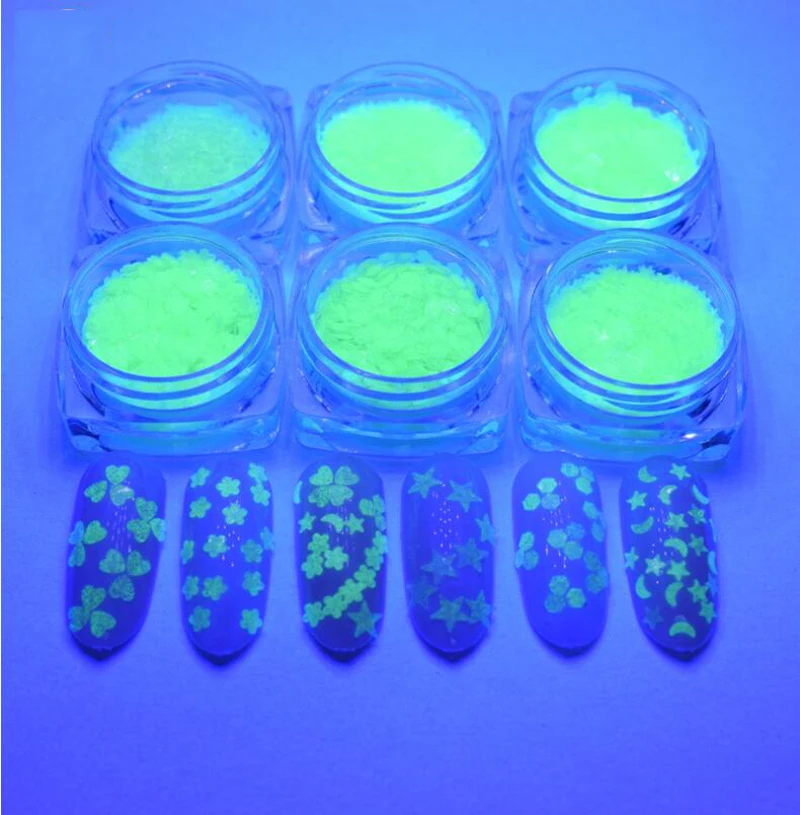 

Glow- In- Dark 6Boxes Nail Art Glitter Sequins Luminous Fluorescent Effect Glow in the Dark Flake For Nail Polish,DIY Nail Art