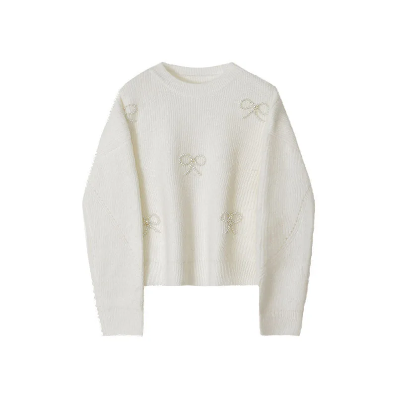 

Женский свободный пуловер из ангорской шерсти, вязаный свитер из меха норки и кашемира с длинными рукавами, с бусинами