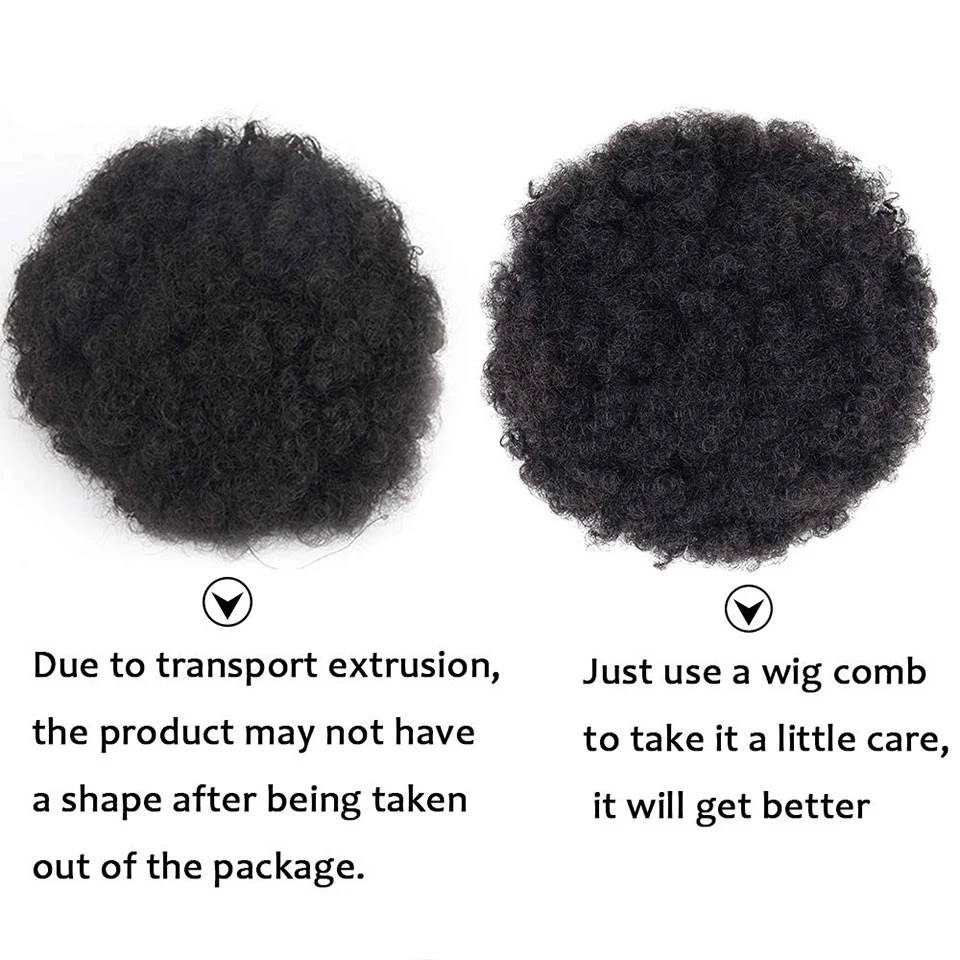 AILIADE 8" Short Puff Hair Bun Synthetic Afro Kinky Curly Drawstring Ponytail High Temperature Clip in Extension | Шиньоны и парики