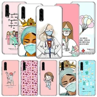 cartoon medicine doctor nurse phone case for huawei p50 p10 p20 p30 p40 pro cover mate 40 30 20 10 lite capa shell
