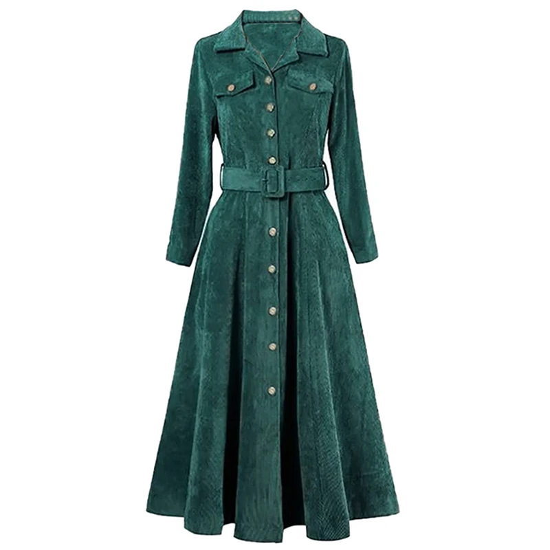 Возможно U зеленое черное оранжевое вельветовое платье средней длины