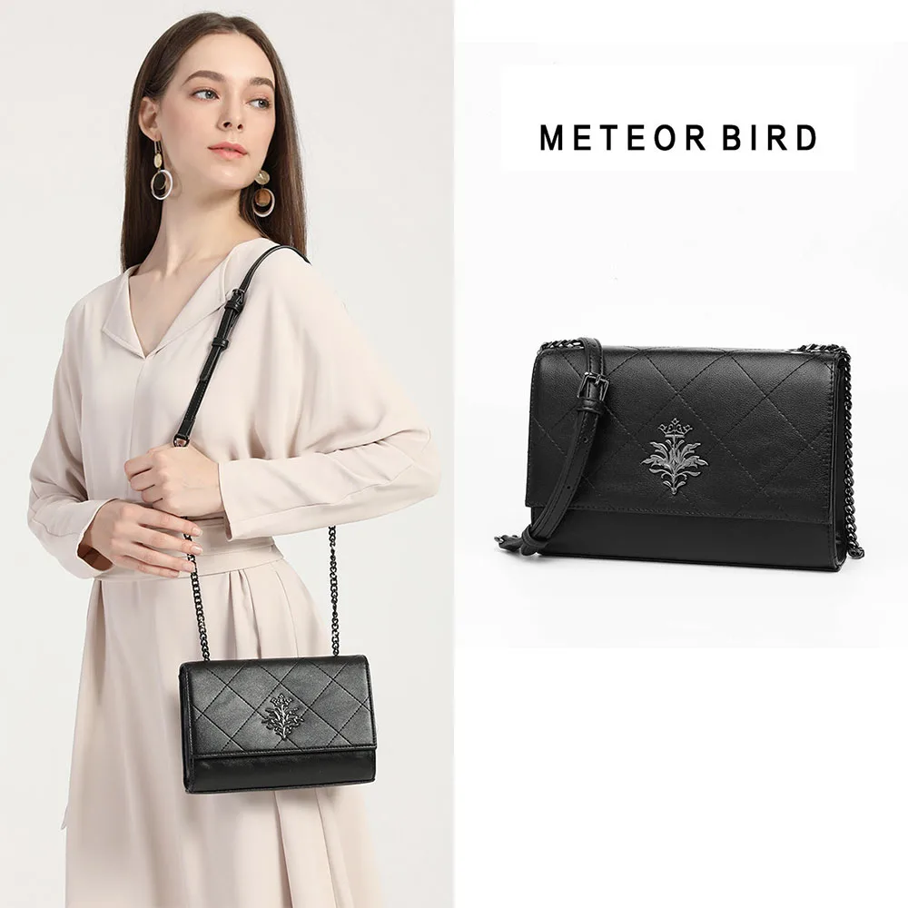 Метеорная птица черная клетчатая сумка на плечо женская мессенджер цепочке