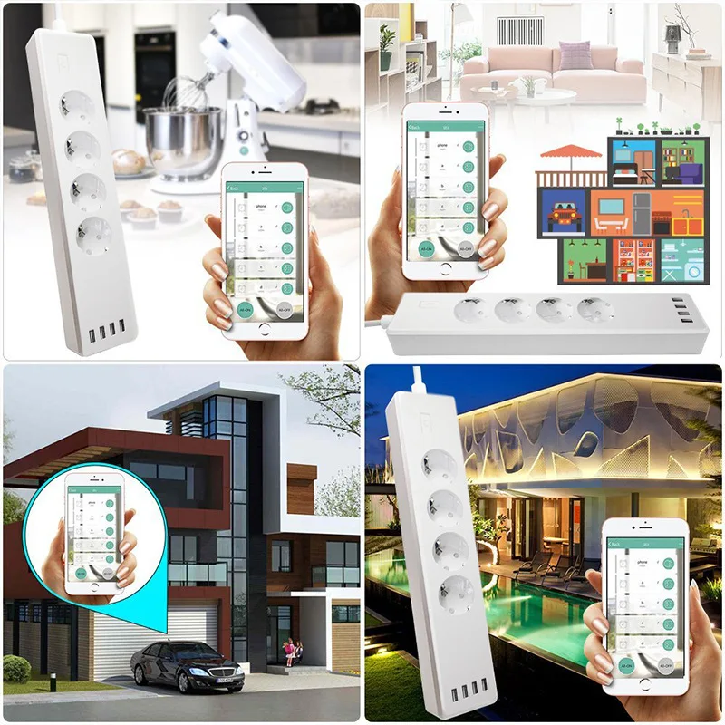 

Tuya WiFi Power Strip 2 In 1 Double Outlets 4 EU Extension Socket 4 USB Port 1.8M Extension Cord Smart Life Works Goodle Home