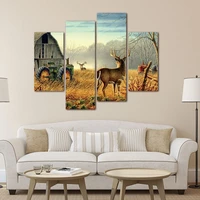 4 panels frameless wonderful nature trees fences birds mist deer barn farm canvas painting wall art pictures for living room