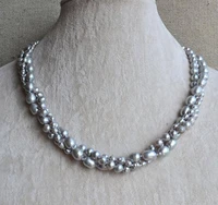 fine favorite pearl necklace gray 3 8mm 3 rows freshwater pearl necklace wedding party women gift handmade smart jewelry