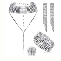5 pieces women crystal rhinestone jewelry set for bridal wedding party cz stretch choker earring bracelet ring wedding set y 4 4