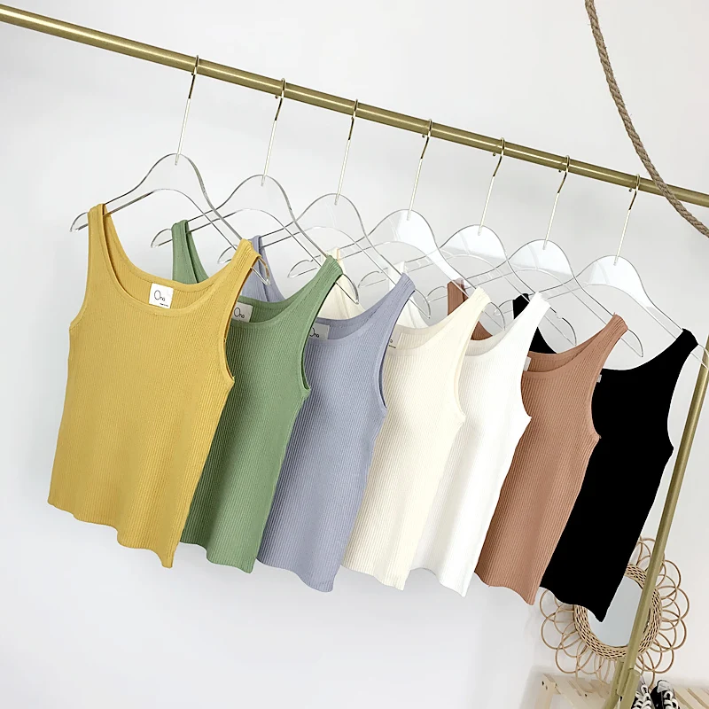 

Women Tank Top Cropped Women Solid Color Knit Camisole Cute Slim Fit Underwear Sleeveless Ice Silk Crop Tops