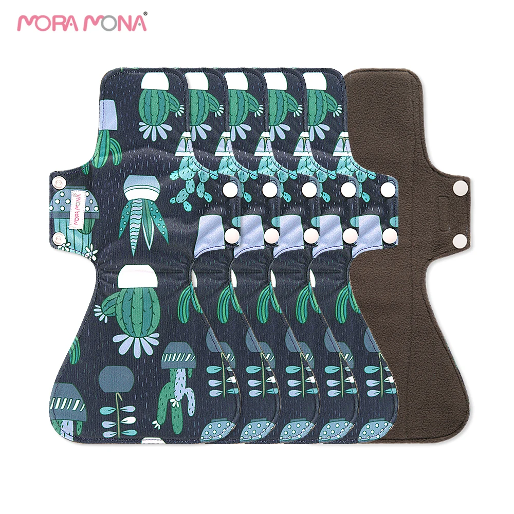 Mora Mona 5Pcs/Set Large Heavy Flow Menstrual Pads For Mama Reusable Hygiene Napkin Health Hygiene Bamboo Charcoal Cloth Pads