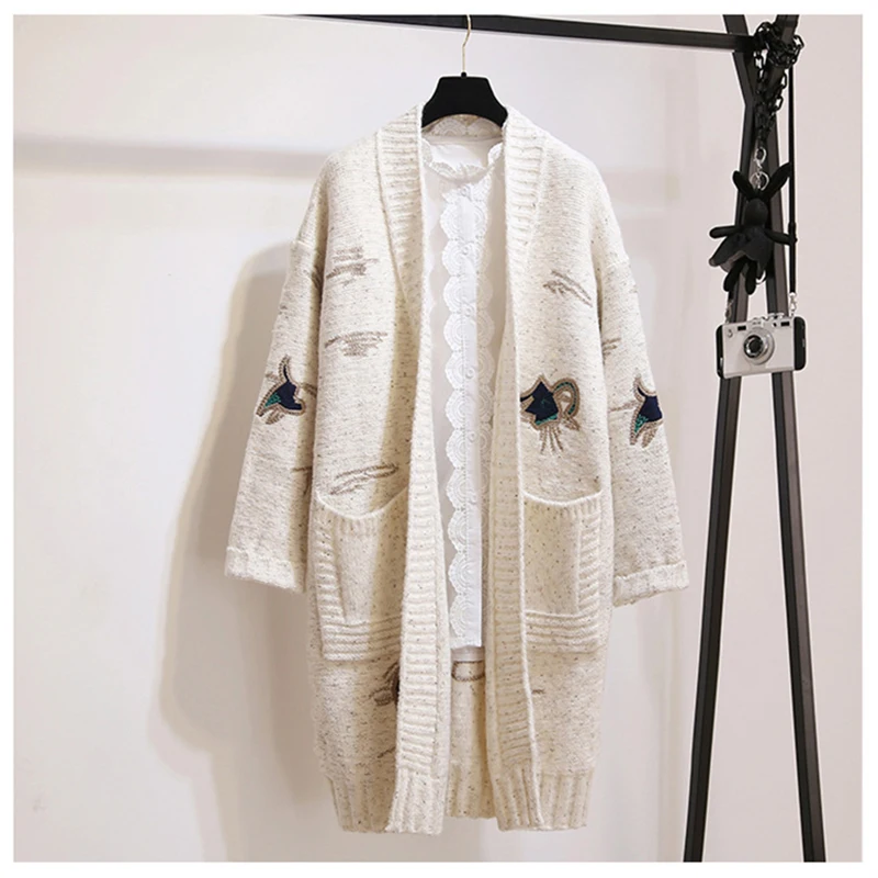 

Autumn Winter Women Medium Long Sweater Thick Long Sleeve Cardigan knitted Jacket Model L8511003