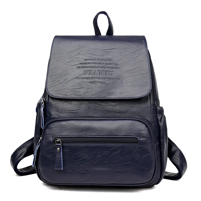 LONOOLISA, Хит, женский кожаный рюкзак, Sac a Dos Femme, рюкзак для путешествий, женский рюкзак, Mochila, школьные сумки для девочек-подростков - Цвет: Blue