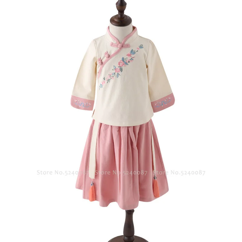 Китайские традиционные топы и юбки ханьфу для девочек детское Ципао вечернее