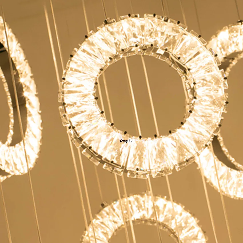 売却 現代のledシャンデリアランプクリスタルリングは、個別のフロアランプランプデュプレックスヴィラスパイラル階段リビングルームのシャンデリアの照明