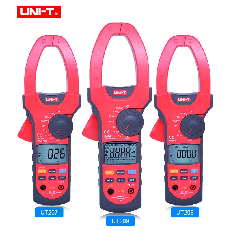 

Промышленные цифровые клещи UT207/UT208/UT209, UNI-T А, 600 В, истинное среднеквадратичное значение, мультиметры, амперметр, вольтметр