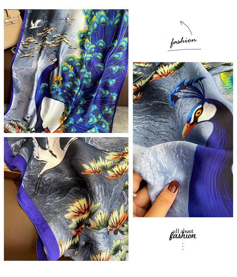 Женский Шелковый зимний шарф роскошный дизайн принт павлина Женская пляжная