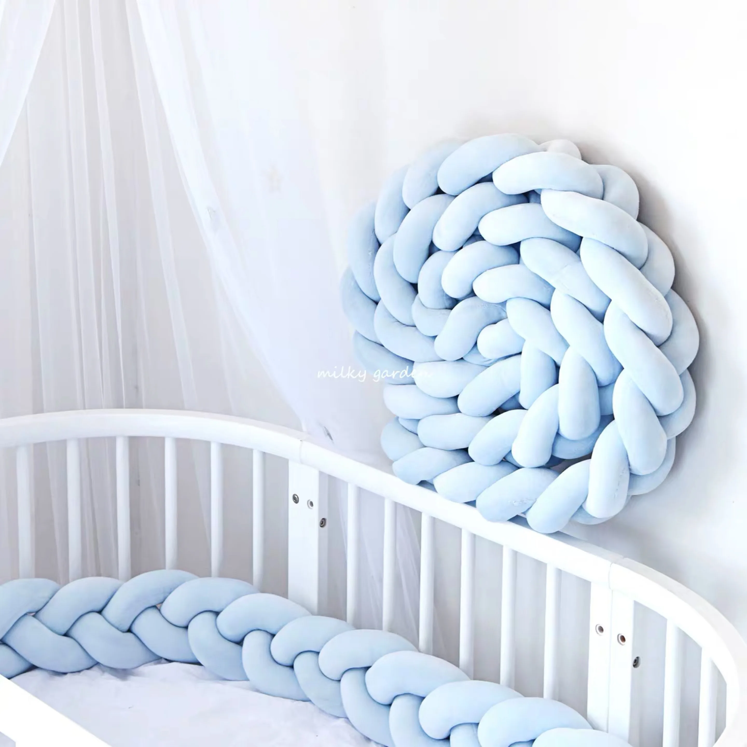 blue 1M CYSINCOS 1 м 2 м 3 м детская кровать коса узел подушка для младенца Bebe защита для кроватки кроватка декор комнаты - Цвет: blue 1M